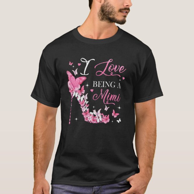I Liebe, Mimi High Heel Butterflies Mutter D T-Shirt (Vorderseite)