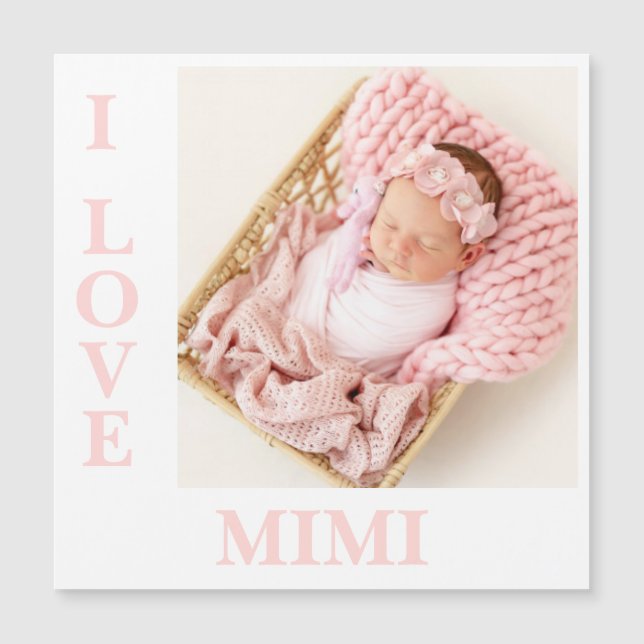 I Liebe Mimi Pink Typografy Foto Birth Magnet (Vorderseite)