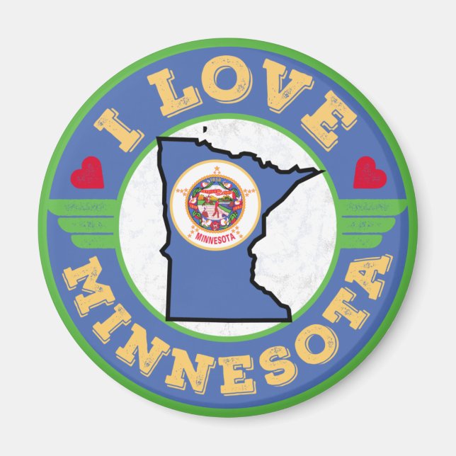 I Liebe Minnesota Staat Karte und Flagge Magnet (Vorne)