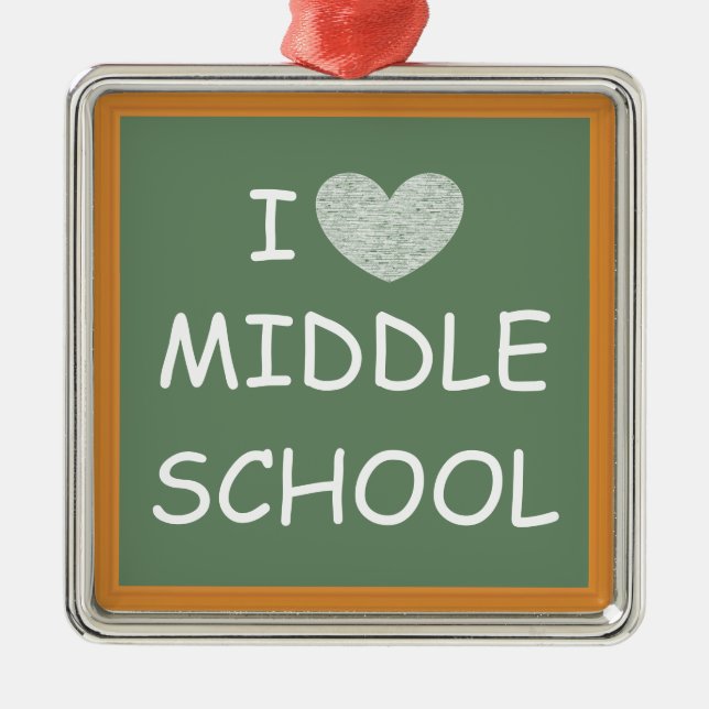 I Liebe-mittlere Schule Silbernes Ornament (Vorne)