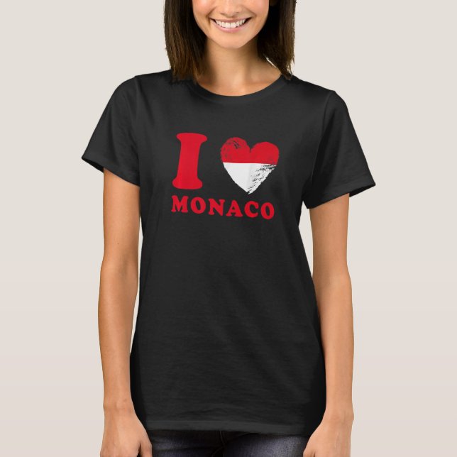 I Liebe Monaco Drapeau en forme de coeur Monaco 1 T-Shirt (Vorderseite)