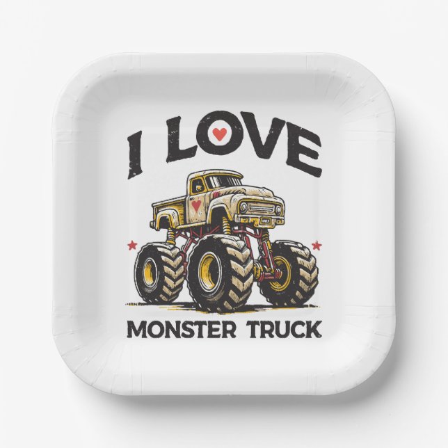 I Liebe Monster Truck Pappteller (Vorderseite)