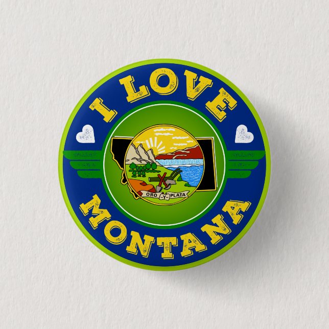 I Liebe Montana Staatsflagge und Karte Button (Vorderseite)