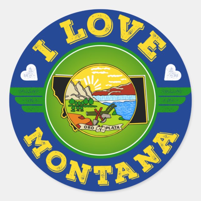 I Liebe Montana Staatsflagge und Karte Runder Aufkleber (Vorderseite)
