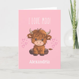 I Liebe Moo Highland Cow Valentine Feiertagskarte