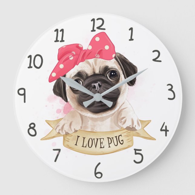 I LIEBE MOPS GROßE WANDUHR (Vorderseite)