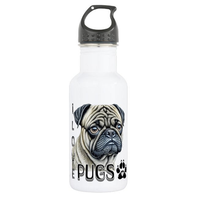 I LIEBE MOPS | Niedliche Hundebesitzer Edelstahlflasche (Vorderseite)