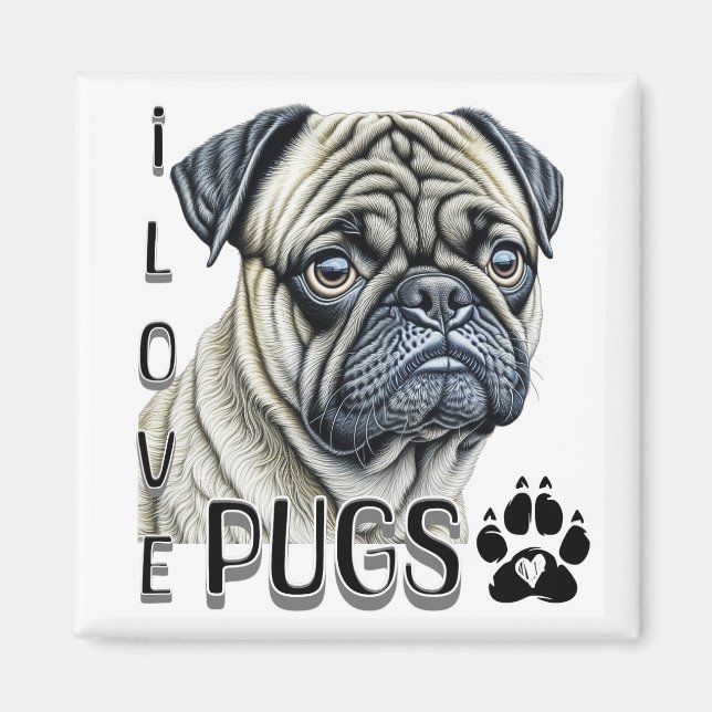 I LIEBE MOPS | Niedliche Hundebesitzer Magnet (Vorne)