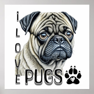 I LIEBE MOPS   Niedliche Hundebesitzer Poster