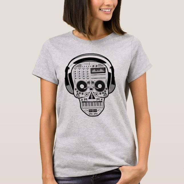 I LIEBE MUSIC - Audiophile Schädel mit Kopfhörern T-Shirt (Vorderseite)