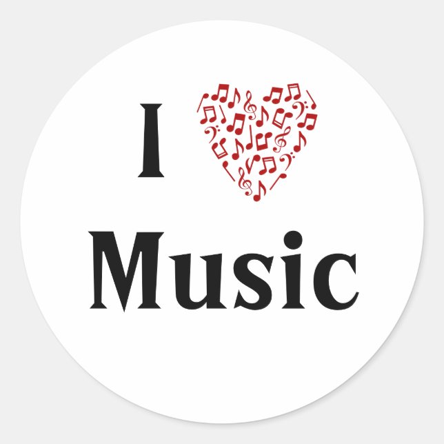 I Liebe Music Red Heart of Musiknotens Runder Aufkleber (Vorderseite)