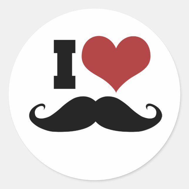 I Liebe Mustache Runder Aufkleber (Vorderseite)