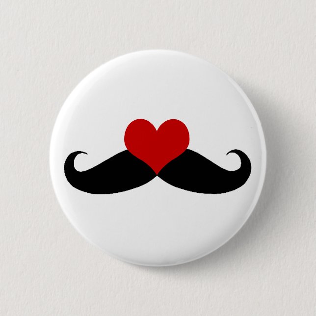 I Liebe Mustaches Schwarz/Roter Button (Vorderseite)