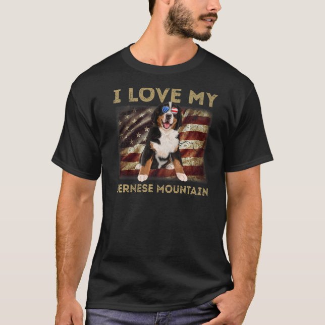 I Liebe My Berner Vater Mama American Flag W T-Shirt (Vorderseite)