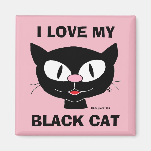 I Liebe My Black Cat Niedlich Cartoon Cat Magnet (Vorne)