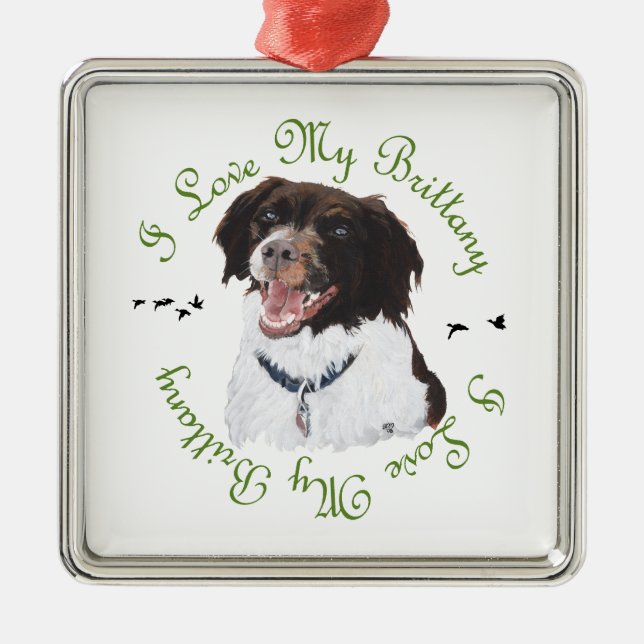 I Liebe My Brittany Silbernes Ornament (Vorne)