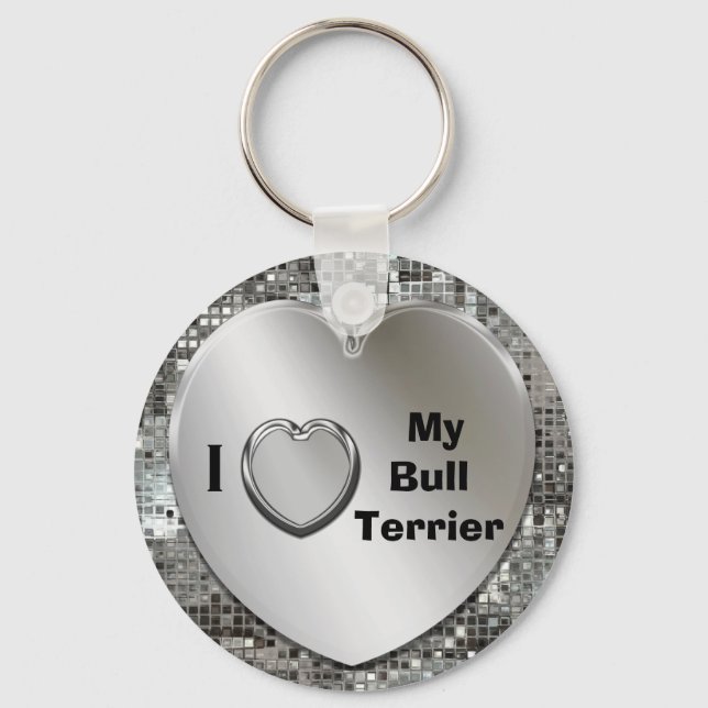 I Liebe My Bull Terrier Heart Keychain Schlüsselanhänger (Vorderseite)