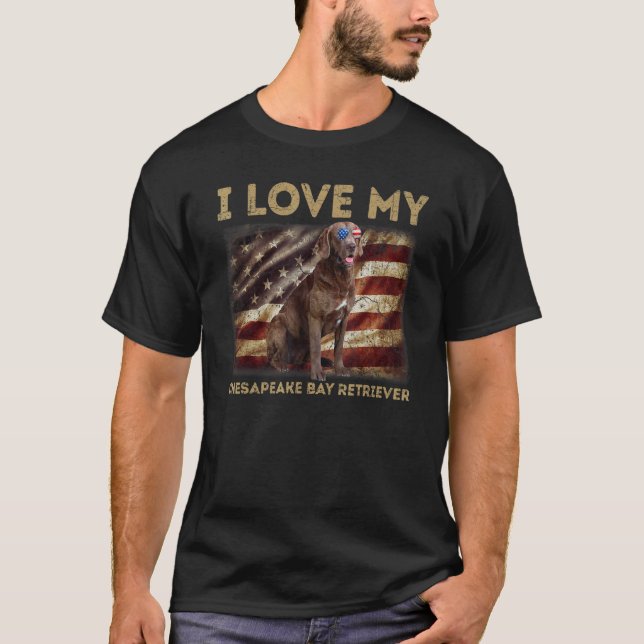 I Liebe My Chesapeake Bay Retriever Vater Mama Ame T-Shirt (Vorderseite)