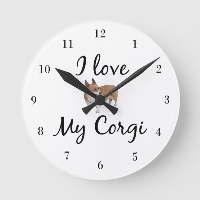 I Liebe My Corgi Runde Wanduhr (Vorderseite)