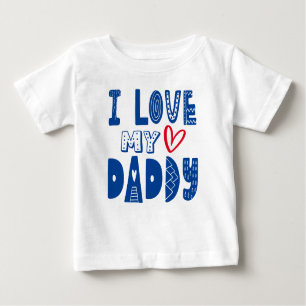 I Liebe My Daddy Heart Blue Typografie Baby T-shirt