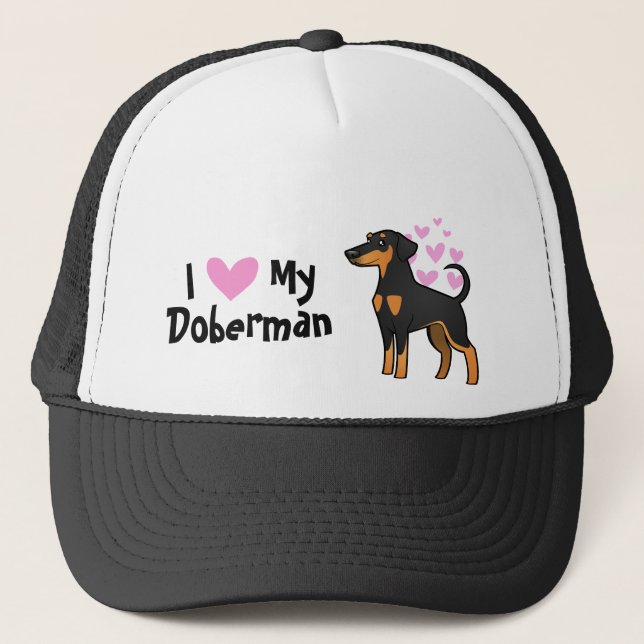 I Liebe My Doberman Pinscher (Diskettenohren) Truckerkappe (Vorderseite)
