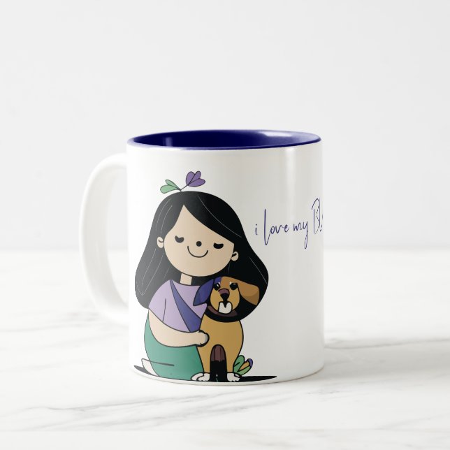 I Liebe My Dog - Female Edition 1 Zweifarbige Tasse (Vorderseite Links)