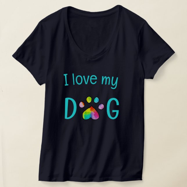 "I Liebe My Dog" Regenbogen Aquarellfarbenpfeife d T-Shirt (Ablage )