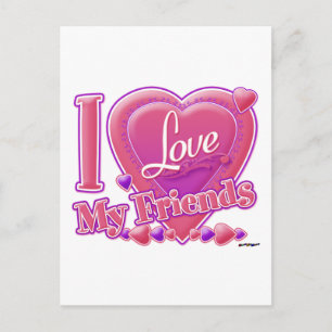 I Liebe My Friends pink/lila - Herz Postkarte