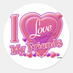 I Liebe My Friends pink/lila - Herz Runder Aufkleber