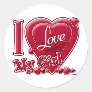I Liebe My Girl red - heart Runder Aufkleber