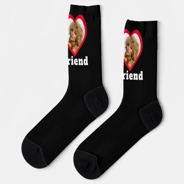 I Liebe My Girlfriend Bae Personalisiertes Foto Socken (Linkes Detail)