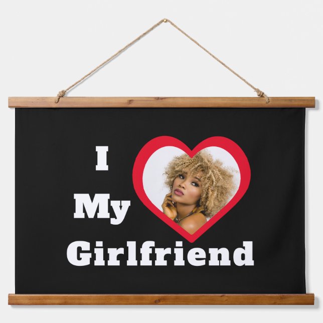 I Liebe My Girlfriend Bae Personalisiertes Foto Wandteppich Mit Holzrahmen (Vorne)