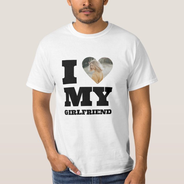 I Liebe My Girlfriend Custom Foto Heart T-Shirt (Vorderseite)