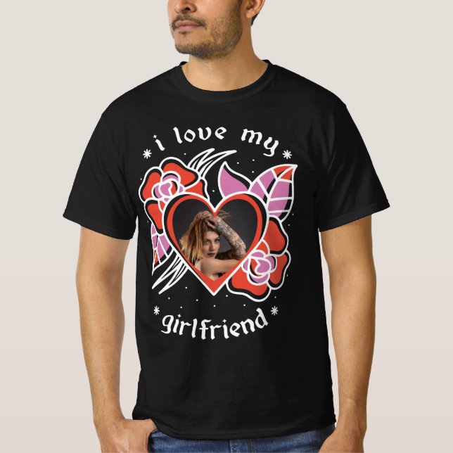 I Liebe My Girlfriend Foto Custom Black T - Shirt (Vorderseite)