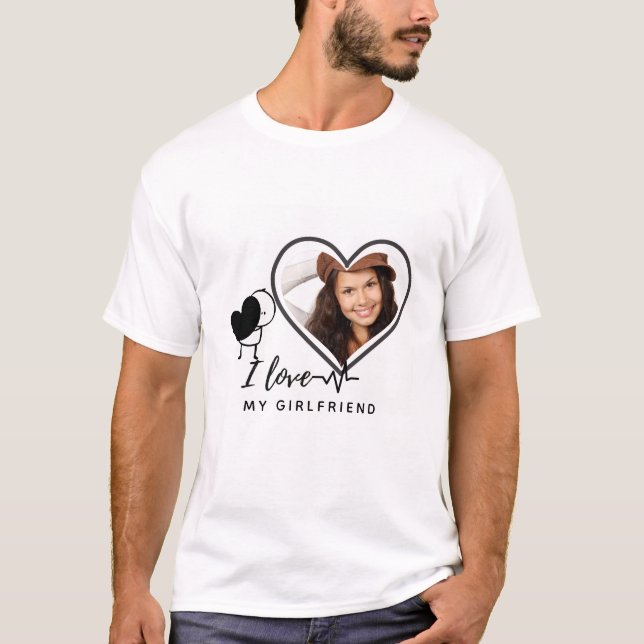 I Liebe My Girlfriend FOTO Geschenk Personalisiert T-Shirt (Vorderseite)