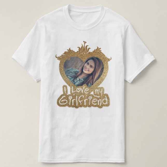 I Liebe My Girlfriend Foto Golden Herzrahmen T-Shirt (Design vorne)
