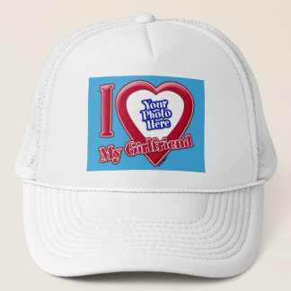 I Liebe My Girlfriend Foto Red Heart Aquamarin Truckerkappe