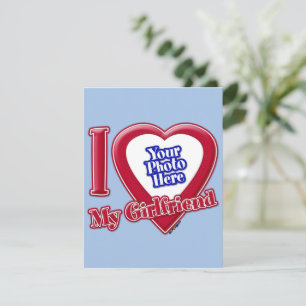 I Liebe My Girlfriend Foto Red Heart Baby Blue Feiertagskarte
