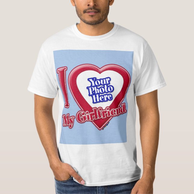 I Liebe My Girlfriend Foto Red Heart Baby Blue T-Shirt (Vorderseite)