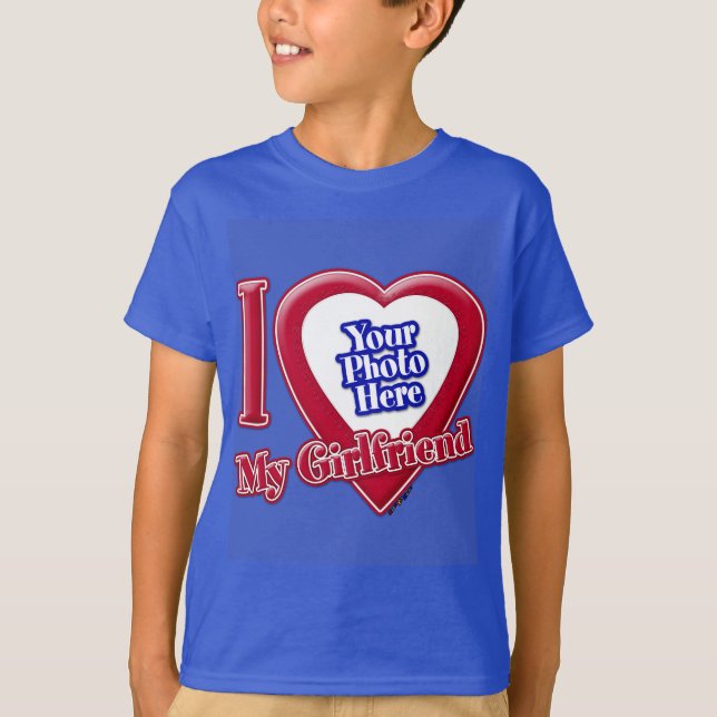 I Liebe My Girlfriend Foto Red Heart D R Blue T-Shirt (Vorderseite)