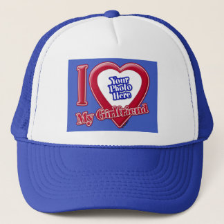 I Liebe My Girlfriend Foto Red Heart D R Blue Truckerkappe
