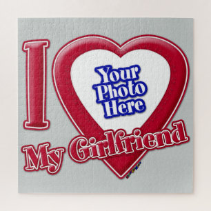 I Liebe My Girlfriend Foto Red Heart Grau Puzzle