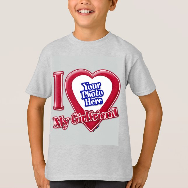I Liebe My Girlfriend Foto Red Heart Grau T-Shirt (Vorderseite)