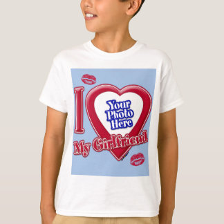 I Liebe My Girlfriend Foto Red Heart Kiss Baby Blu T-Shirt