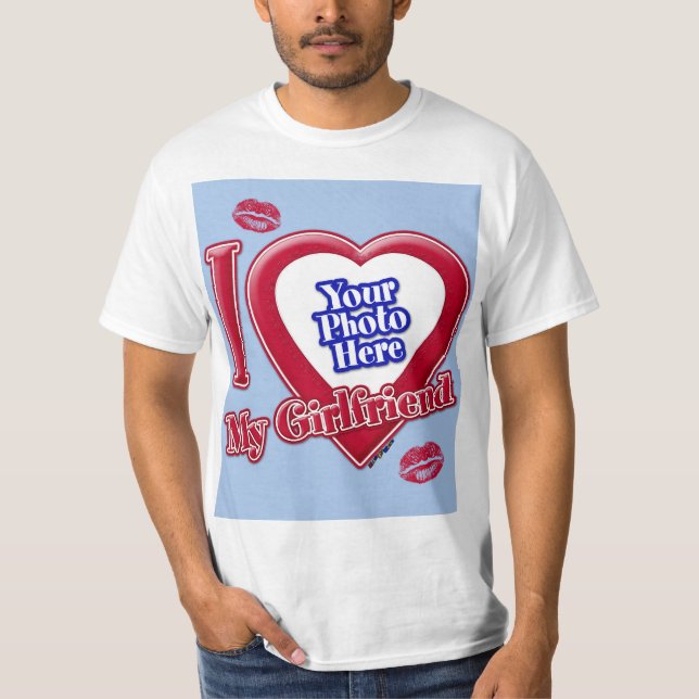 I Liebe My Girlfriend Foto Red Heart Kiss Baby Blu T-Shirt (Vorderseite)