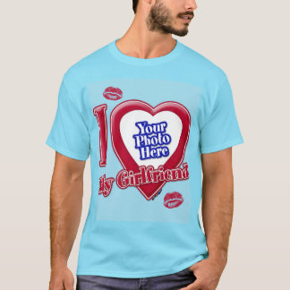 I Liebe My Girlfriend Foto Red Heart Kiss Blue Hou T-Shirt