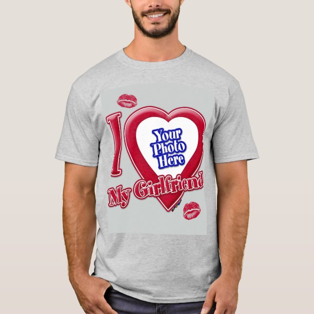 I Liebe My Girlfriend Foto Red Heart Kiss Grau T-Shirt (Vorderseite)