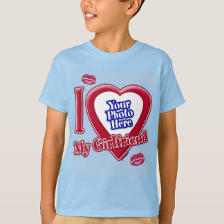 I Liebe My Girlfriend Foto Red Heart Kiss Light Bl T-Shirt