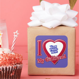 I Liebe My Girlfriend Foto Red Heart Lila Quadratischer Aufkleber