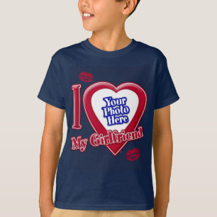 I Liebe My Girlfriend Foto Red Heart Lips Navy Blu T-Shirt